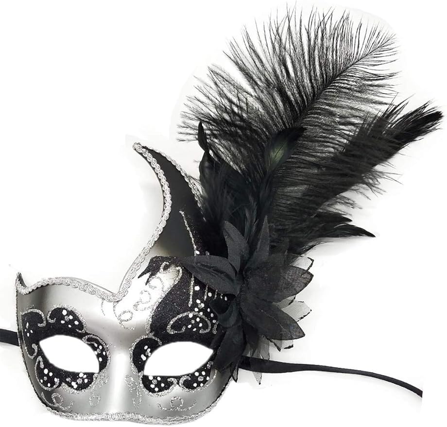 Awlsyj Women's Feather Masquerade Mask Venetian Halloween Mardi Gras Costumes Party Ball Prom Mask