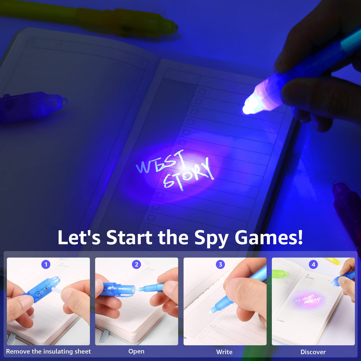 WEST STORY 32Pcs Invisible Ink Pen, Spy Pen with UV Light for Kids Magic Party Favors, Magic Pens for Kid Writing Secret Message, Goodies Bags Toy, Kids Party Favors, Class Gift