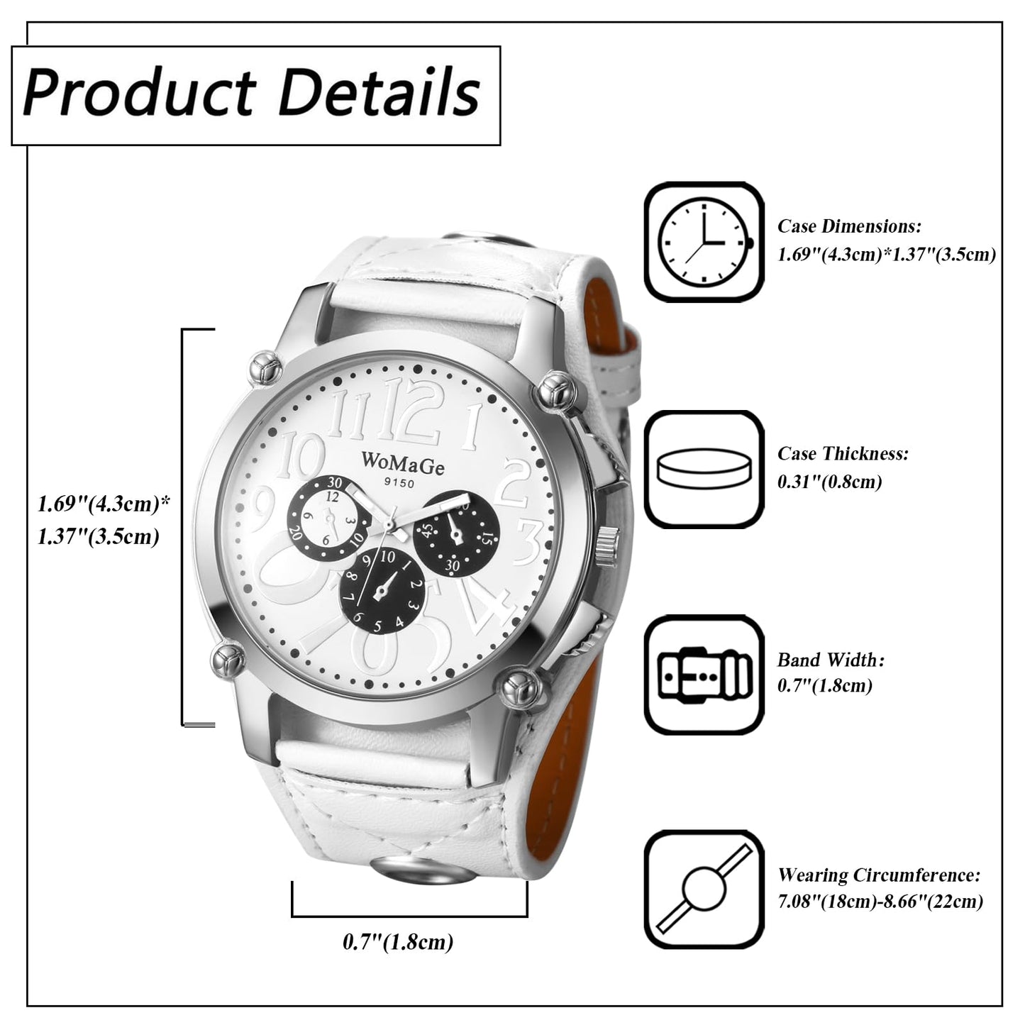Avaner Men's Oversize Steampunk Watches: Retro Wide Band Analog Quartz Leather Strap Big Face Large Dial Wrist Watch