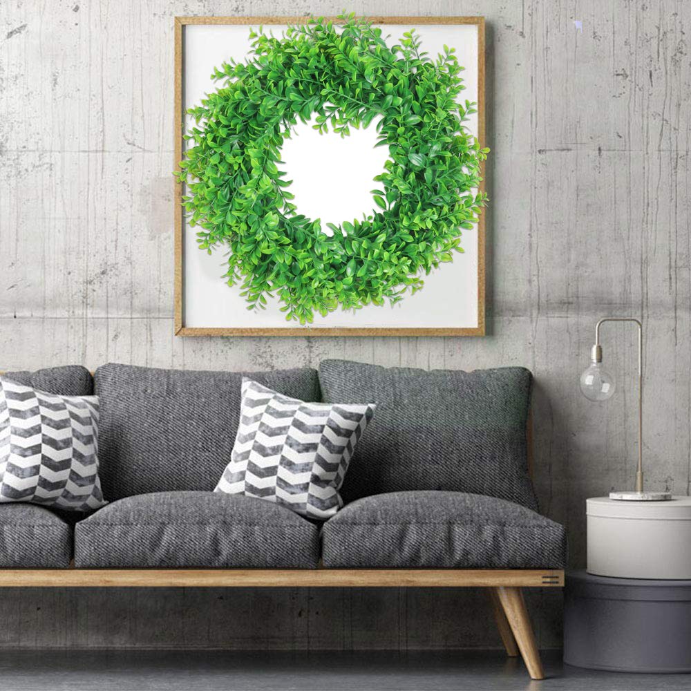U'Artlines 17inch Front Door Wreaths Artificial Spring Summer Greenery Hanging Garland for Home Wedding Wall Window Decoration (17'inch Boxwood,1)