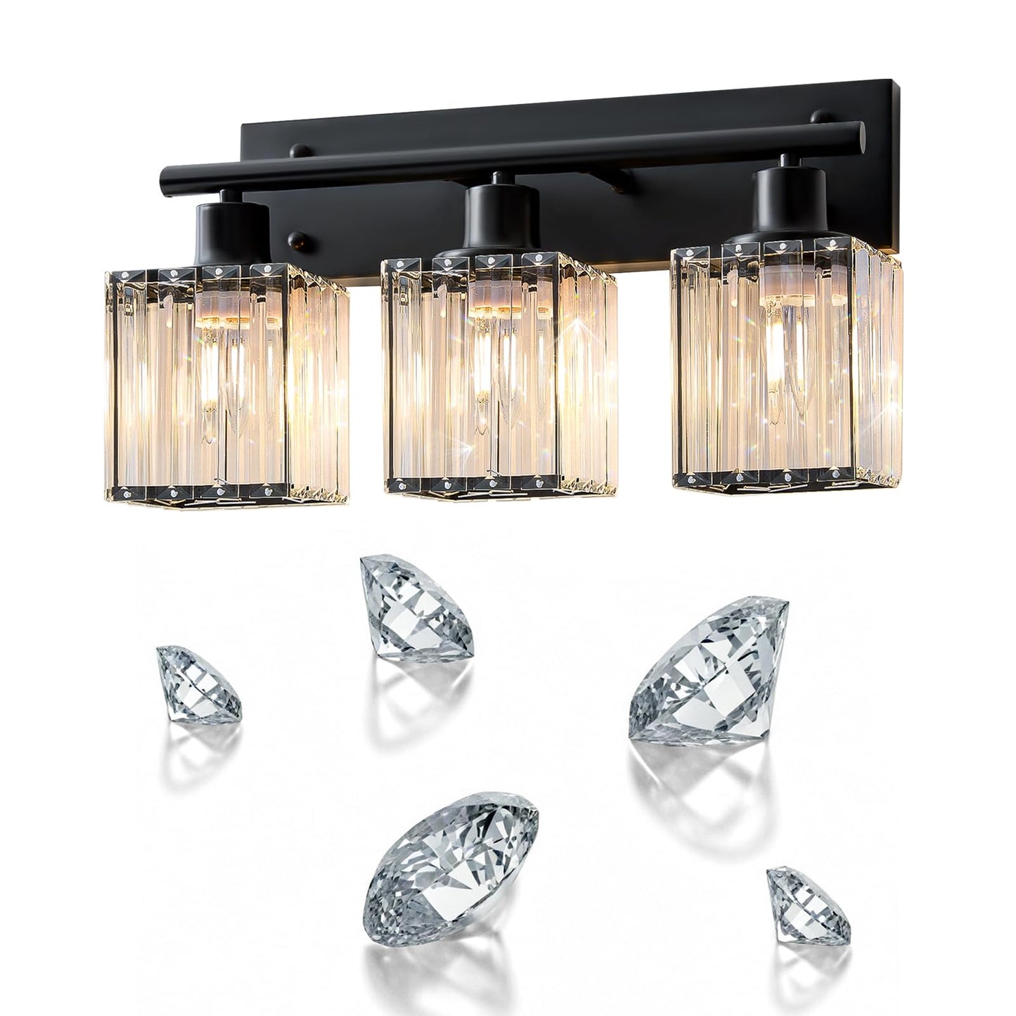 GAMTUE Bathroom Light, 3-Light Modern Crystal Vanity Light, Bathroom Lighting Fixtures Over Mirror Wall Sconces for Powder Room, Living Room, Bedroom, Hallway (Included 3 E26 Bulbs)