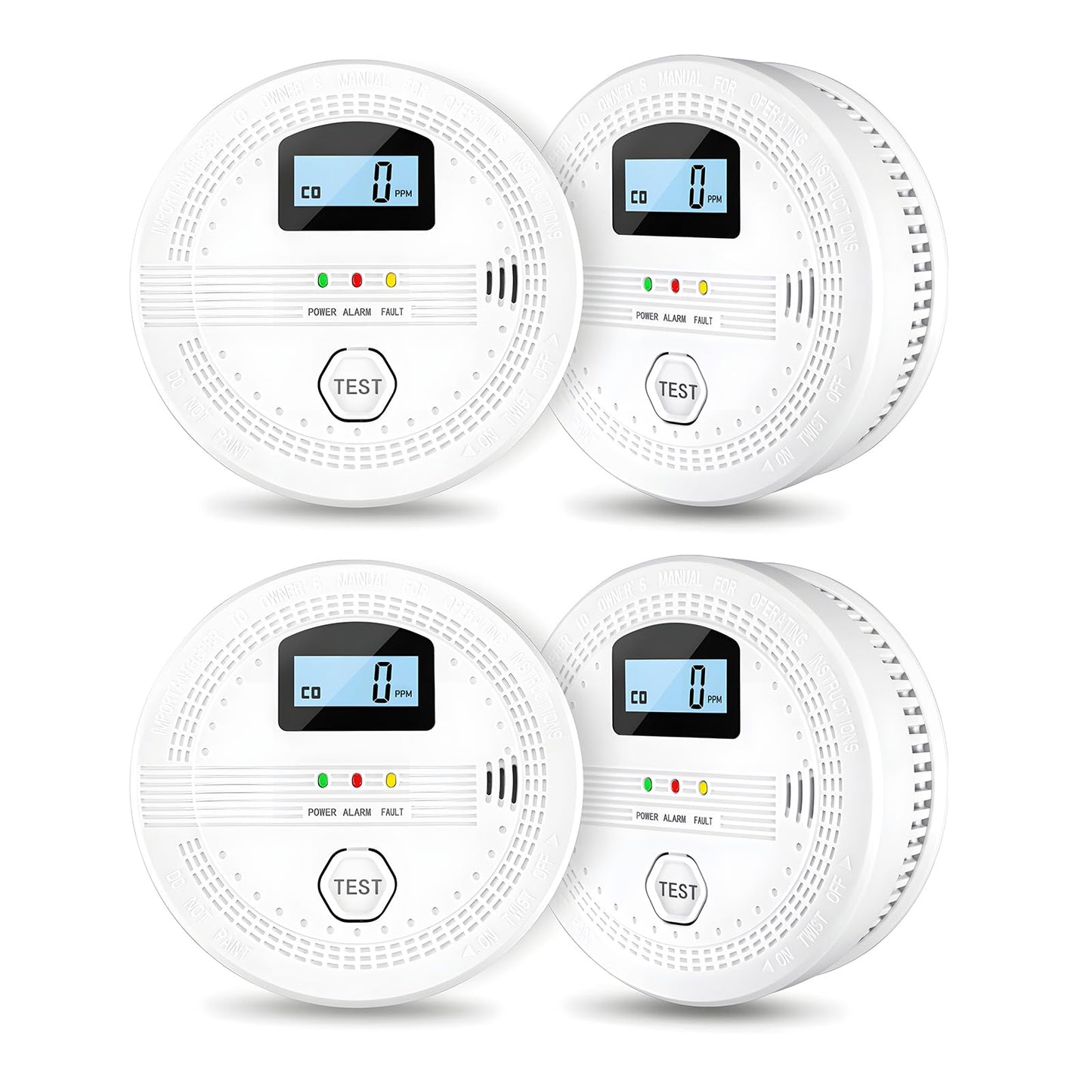 4 Packs Smoke and Carbon Monoxide Detectors, 2 in 1 CO & Smoke Fire Alarm for Home,Smoke Combination CO Alarm with LCD Display,Replaceable Battery Operated, Easy to Install
