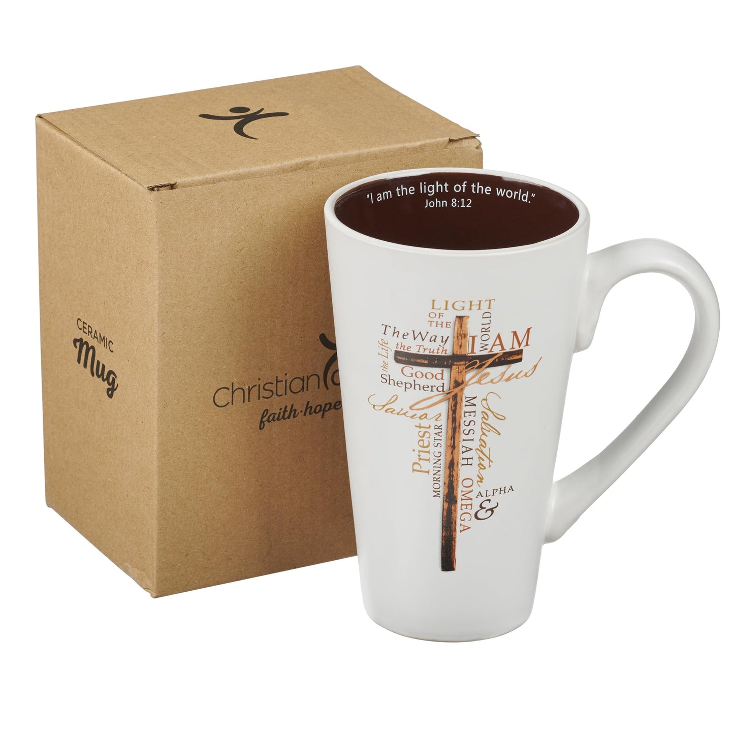 Christian Art Gifts White Stoneware Coffee Mug with Handle – 16 oz. Microwave & Dishwasher-safe Inspirational Scripture Coffee & Tea Mug for Men & Women with Bible Verse: Light of The World –John 8:12