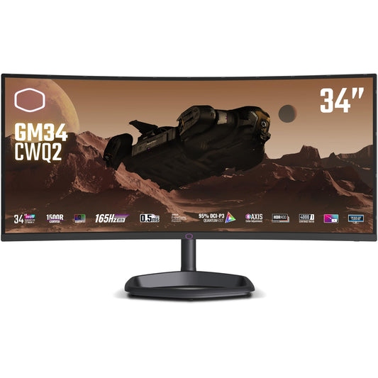 Cooler Master GM34-CWQ2 34” Curved UWQHD 3440 x 1440 VA Quantum Dot Gaming Monitor | Up to 180Hz | Up to 0.5ms | Curve 1500R | FreeSync Premium|Nvidia | HDR Support |DP1.4 * 1 | HDMI2.0 * 2