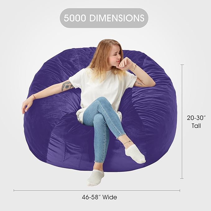 HABUTWAY Bean Bag Chair: Giant 5' Memory Foam Furniture Bean Bag Chairs for Adults with Microfiber Cover 5Ft (Purple)