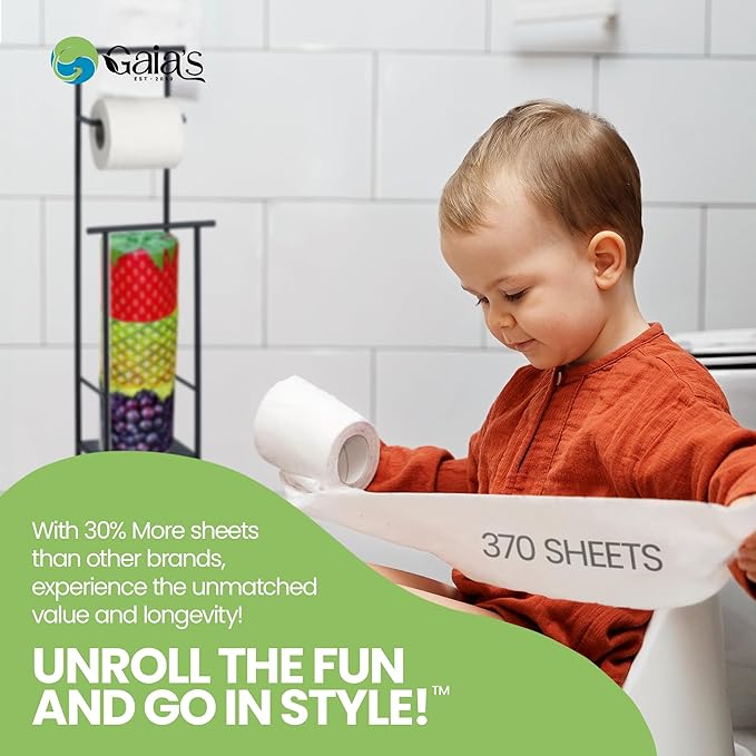 Gaias Premium and Soft Fruit TP Organic Bamboo Toilet Paper | 12 Mega Rolls, 3 Ply, 370 Sheets | FSC Certified, PFAS & BPA Free, Eco-Friendly, Sustainable Tissue - Plastic Free, Septic Safe, Vegan