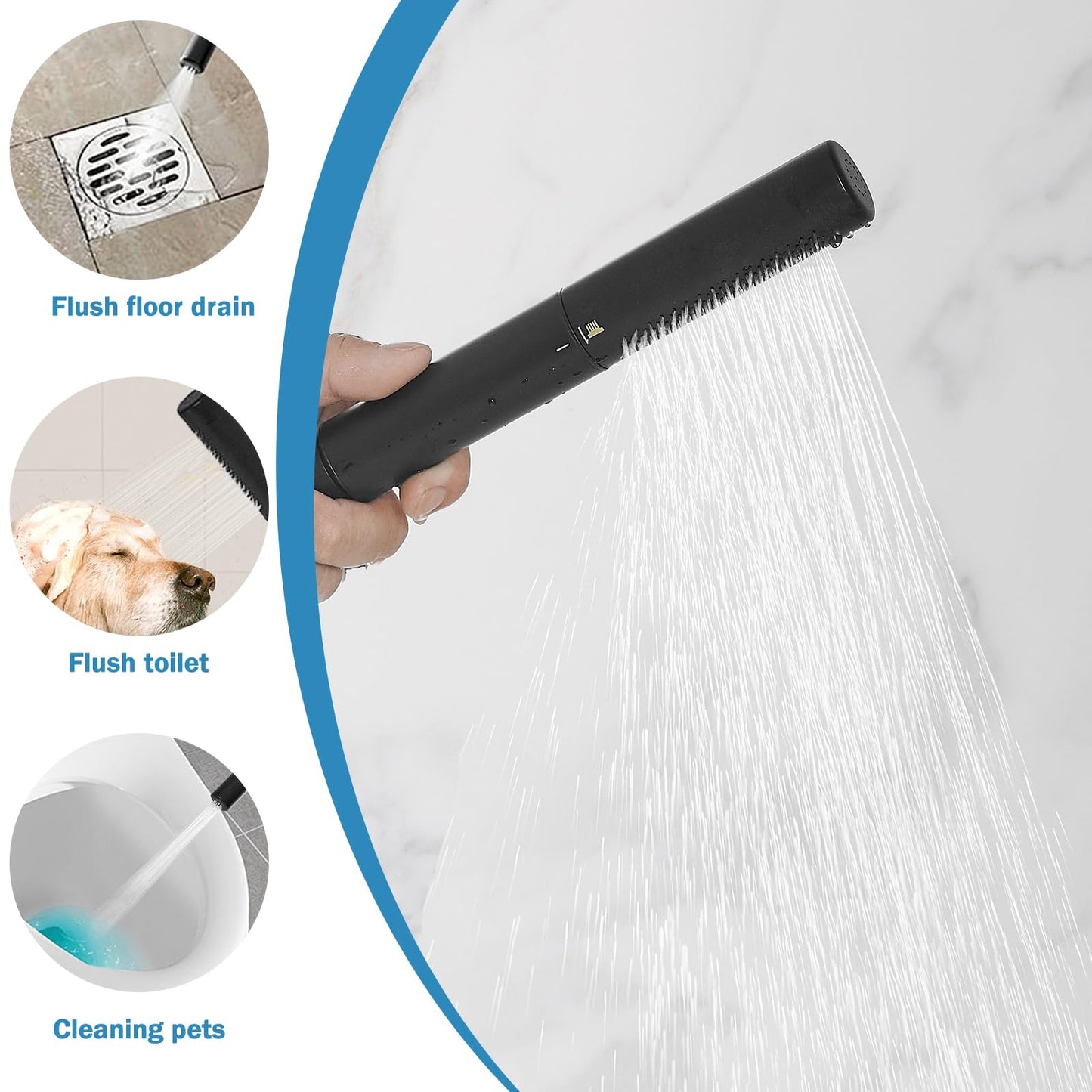 RUMOSE Matte Black Bathtub Filler Freestanding Tub Filler Floor Mount Tub Faucet Waterfall Free Standing Bathtub Faucet High Flow Brass Bath Shower Faucets with Handheld Sprayer