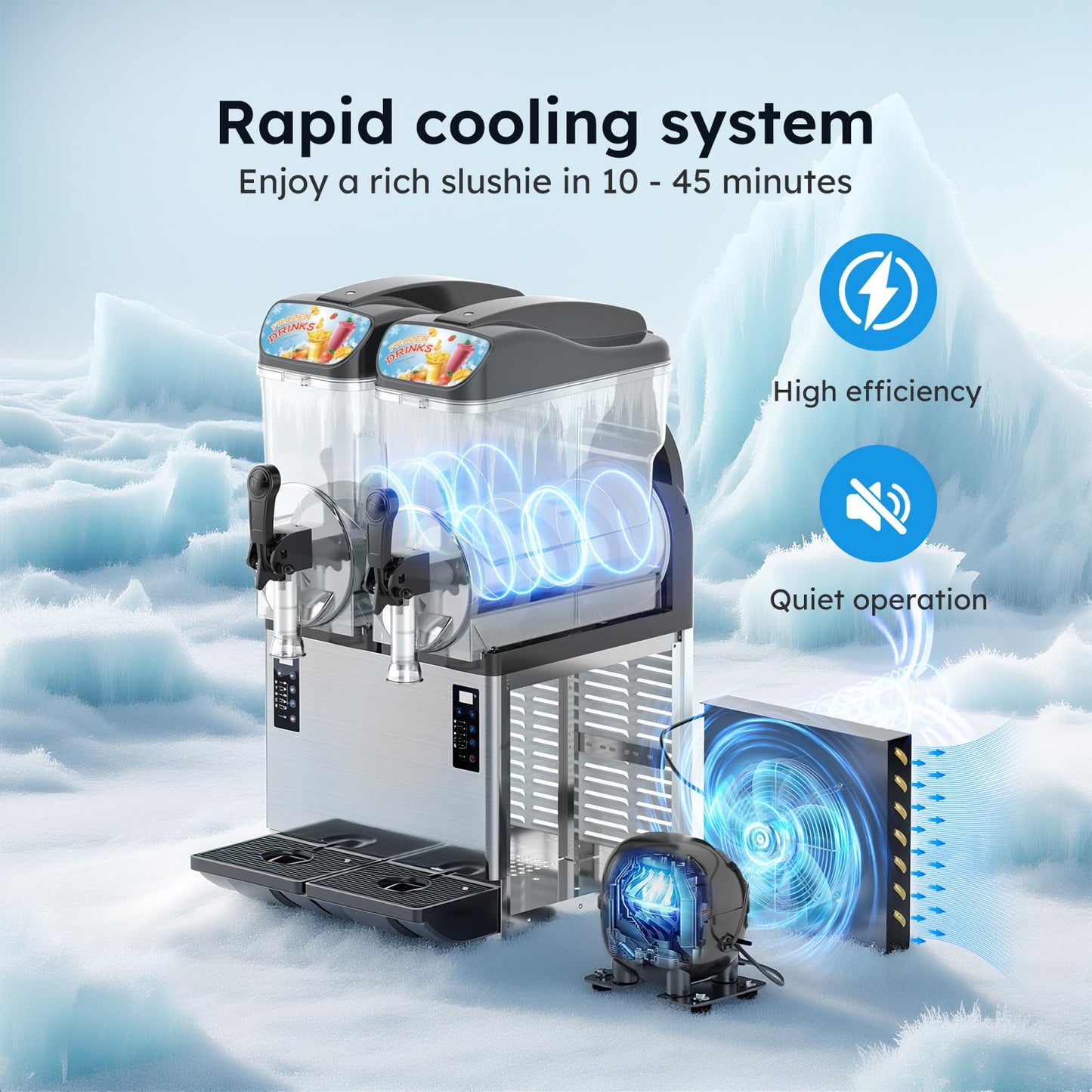 30L 110V Commercial Slushy Machine-5 Modes, Commercial Slushie Machine with LED Light, Stainless Steel Margarita Slushie Maker, 5 Presets for Margaritas, Cocktails, Frappés, Smoothies, Milkshakes