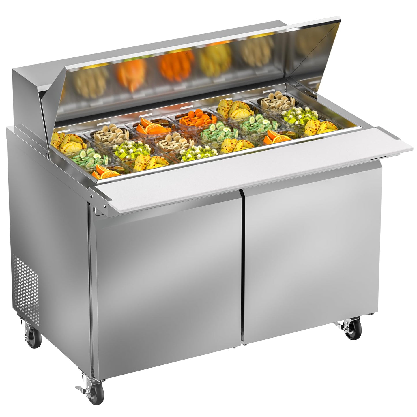 Rockitch 48" W Commercial Refrigerator Sandwich Salad Prep Table, 13.8 Cu.ft 2 Door Commercial Stainless Steel Mega Top Food Prep Fridge with 18 Pans, Salad Prep Station for Restaurant, Bar, Shop