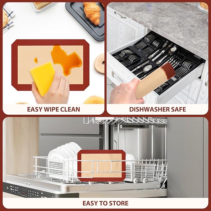 Silicone Baking Mat, Baking Sheets Non Stick, Silicone Mats for Baking, 3 Pcs for Cookie, Bread and Pastry, Baking Supplies for Oven, Red
