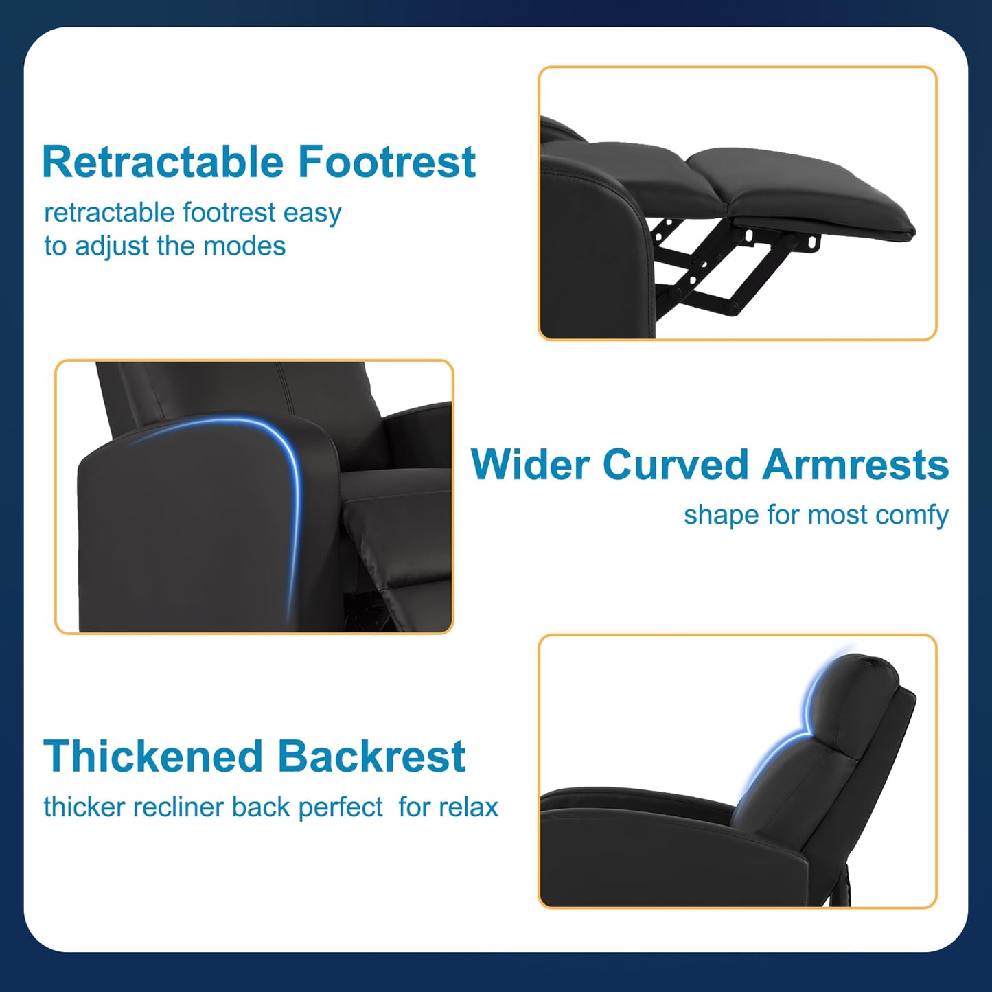 24/7 Shop at Home Esplanade Modern Faux Leather Reclining Chair with Massage, Comfortable Backrest for Living Room, Black