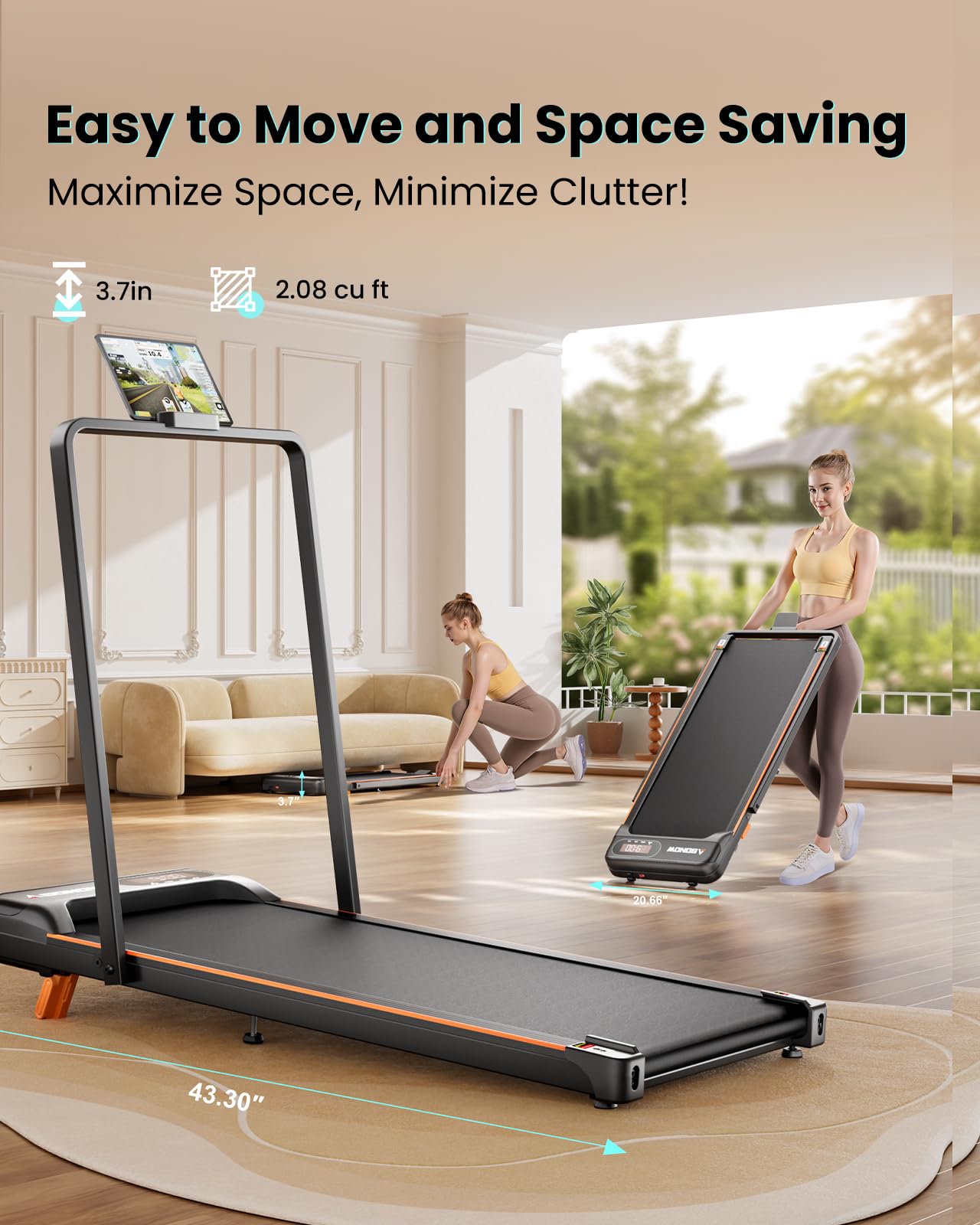 Abonow Portable Walking Pad with Handle Bar for Home & Office, 2 in 1 Under Desk Treadmill with 8% Incline, 2.5HP Small Foldable Compact Treadmills Walking Machine, LED Display, 265 LBS - Black