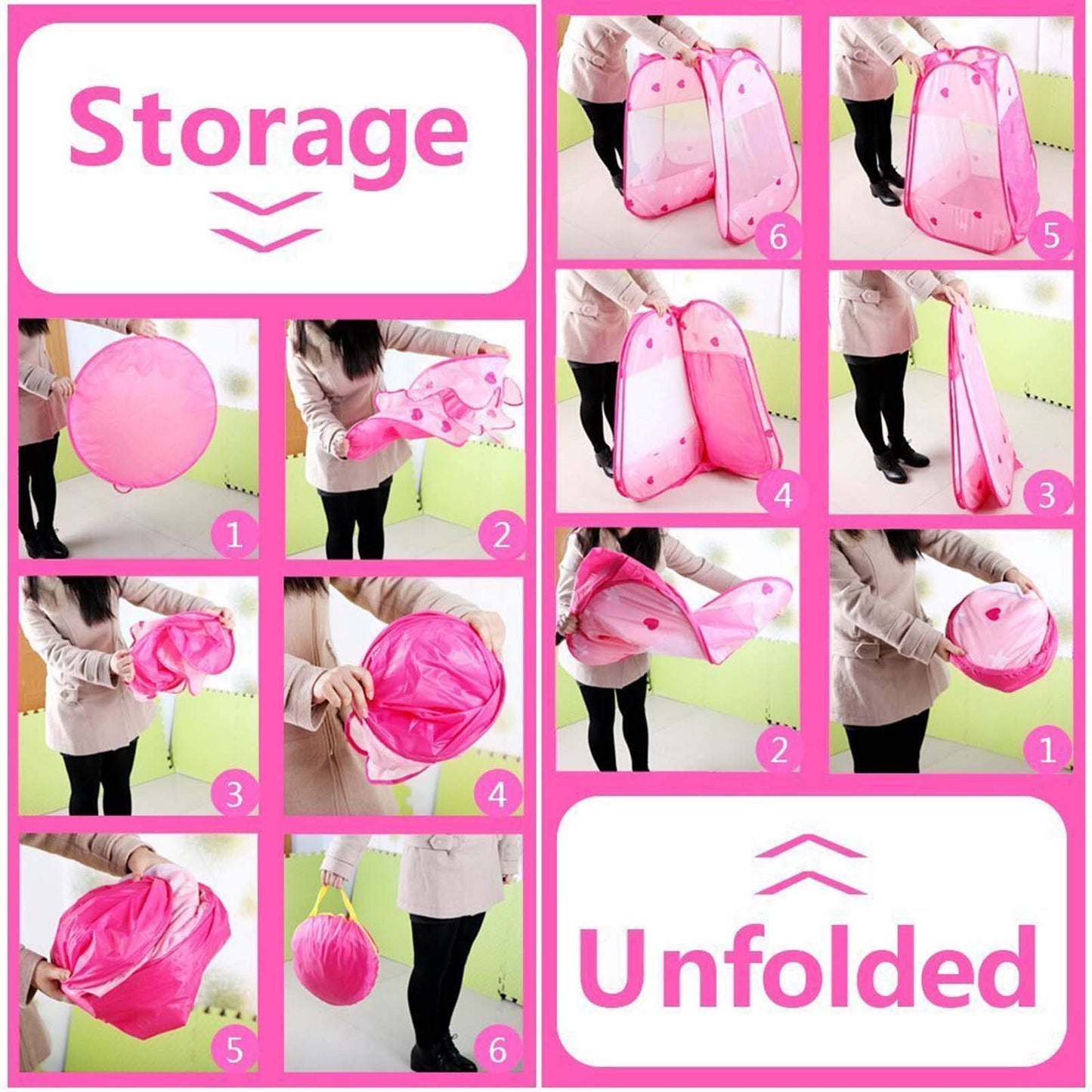 Crayline Pop Up Princess Tent with Star Light, Toys for 1 2 3 Year Old Girl Birthday Gift, Ball Pit for 12-18 Months Baby Girl Toys, Toddler Gift, Easy to Pop Up and Assemble(Pink)