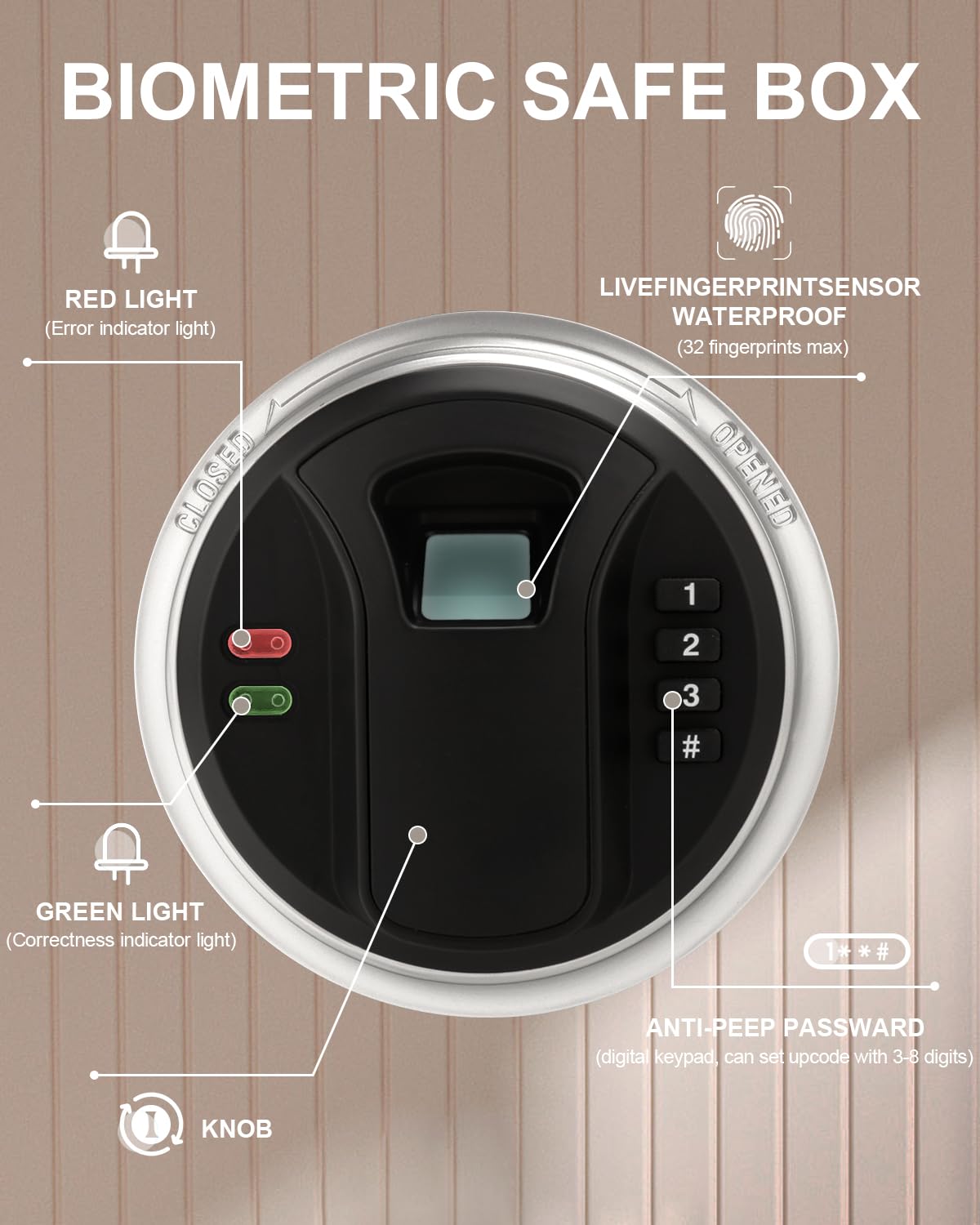 TIGERKING 20 lb Biometric Fingerprint Home Safe, 1.2 Cubic Feet Digital Security Safe Lock Box, Quick-Access Small Safes for Cash, Jewelry, Document, White