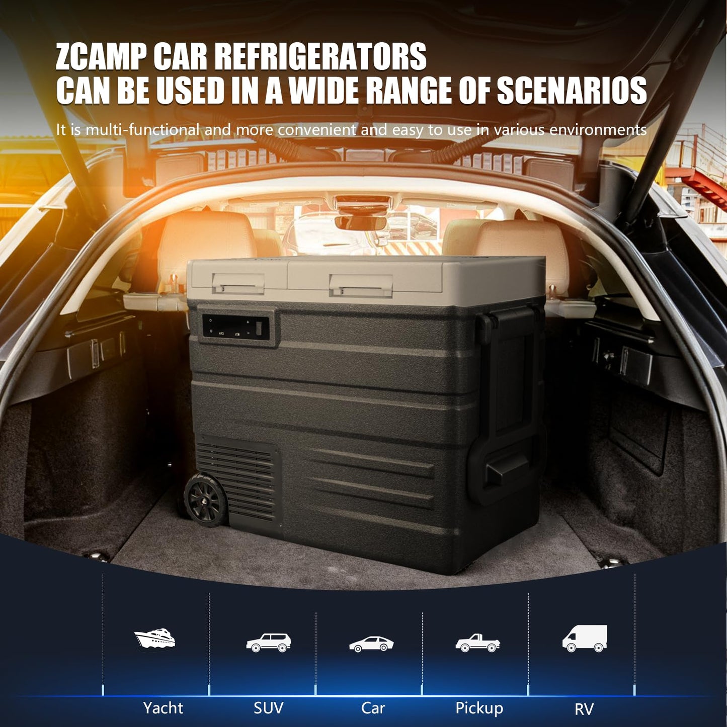 zcamp UD55 12V Car Refrigerator,Dual Zone Car Fridge with Wheels,52QT(49.1L) Electric Cooler Portable Freezer,12 Volt Refrigerator -4℉~68℉,12/24V DC 100-240V AC for Camping, Travel, Truck, RV