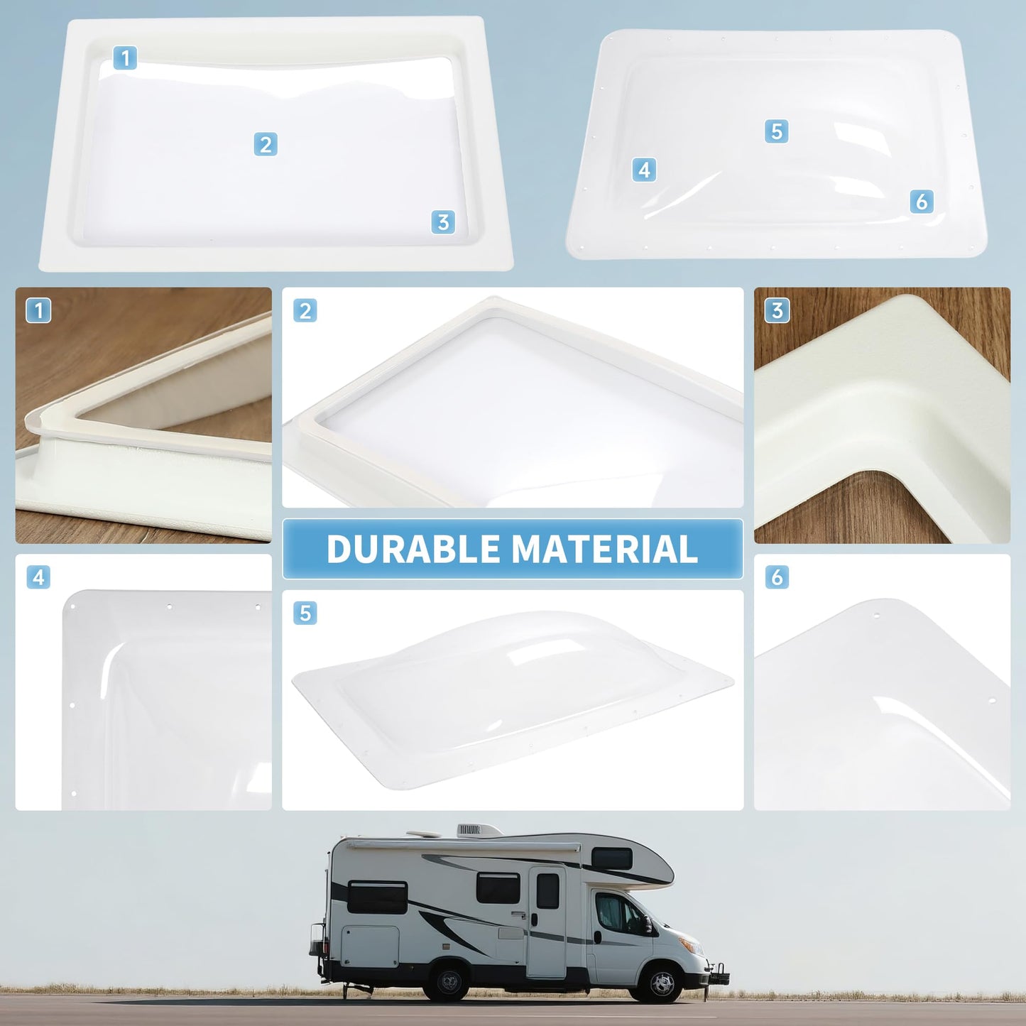 HECASA RV Skylight Replacement Bundle, White Outer Dome 18" x 26" (Fits 14" x 22" Openings) + Inner Dome 14" x 22" (2PCS) for Camper, Motorhome & RV Shower