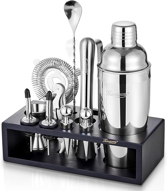 KITESSENSU Cocktail Shaker Set with Stand | Mixology Bartender Kit Bar Set with Essential Bar Accessories for Home Bar: Ma...