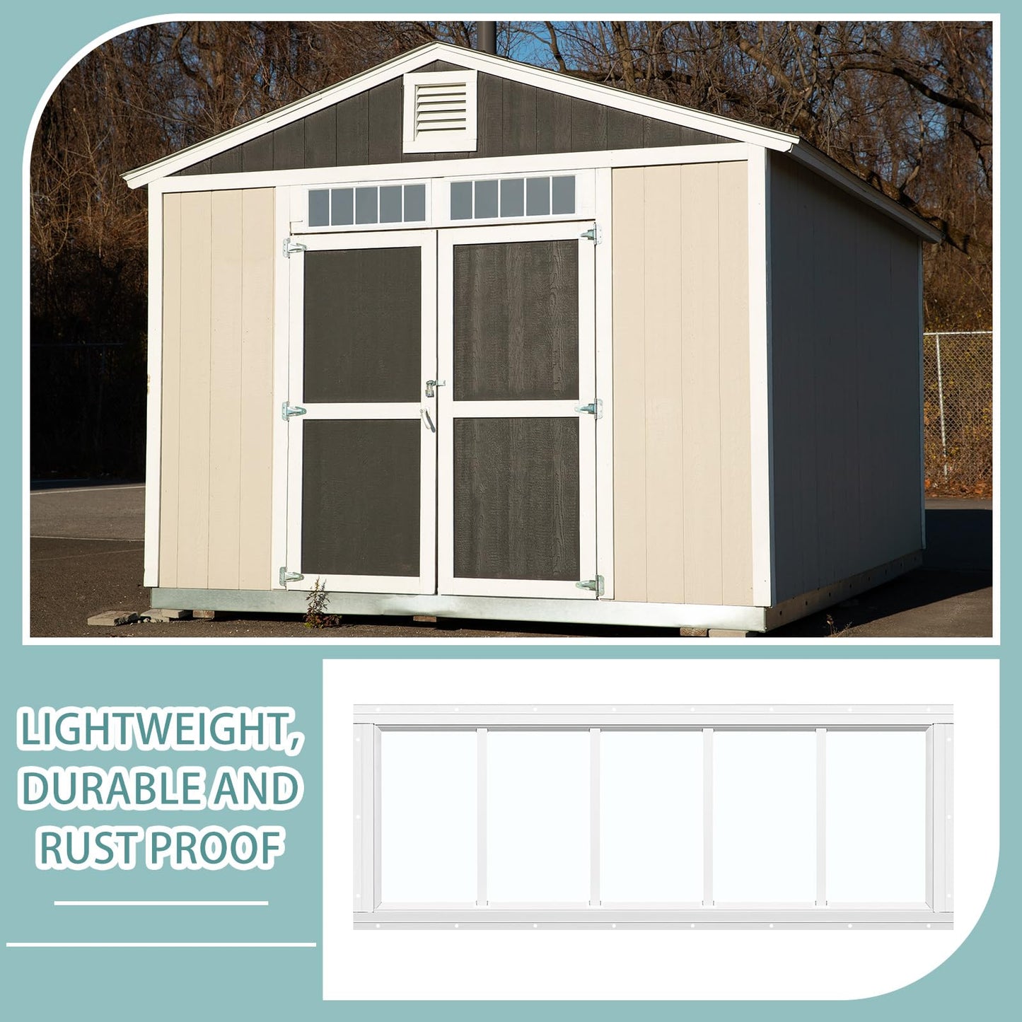 Tandefio 2 Pack 10'' x 29'' White Flush Mount Shed Transom Window with Tempered Glass Household Windows with Screws for Chicken Coop Sheds Barns Playhouse