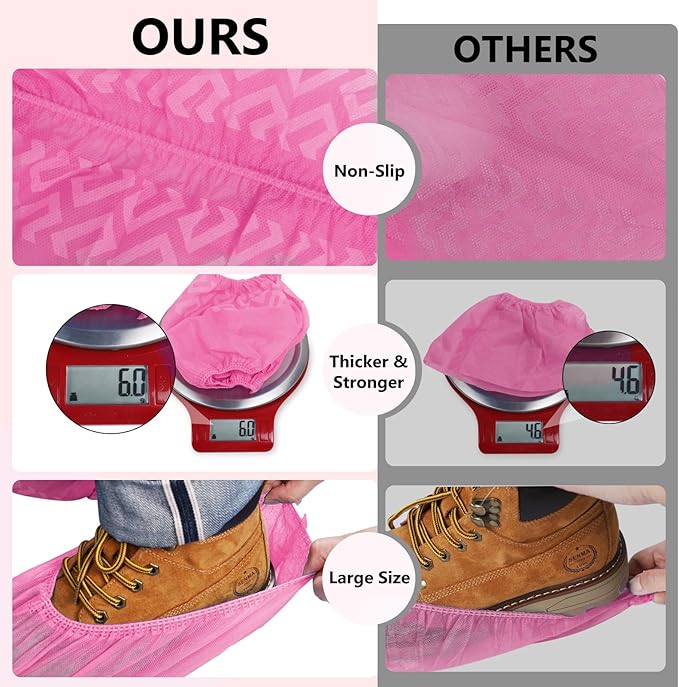 squish 200 Pack Shoe Covers Disposable Non-Slip, Pink Non-Woven Fabric Boot Covers for Indoors Breathable Slip Resistant Durable Boot&Shoes Cover, Protector Covers Fits Virtually Most Shoes
