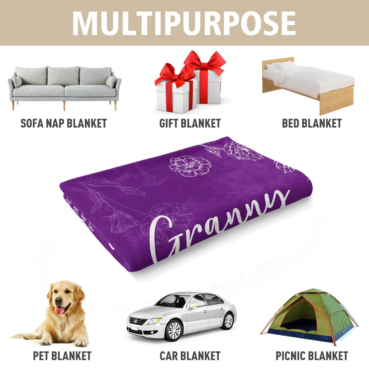 Granny Gifts, Gifts for Granny, Granny Birthday Gift from Grandkids, to My Granny Grandma Throw Blanket 50" x 60", Purple