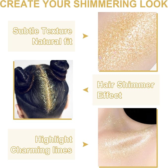 Hair and Body Glitter Spray, 1PC Hair Glitter Extra Fine Face Shimmer Powder for Clothes, Festival Loose Sparkle Powder for Rave Clothes Nail Art Easter Halloween Crafts (Sparkling Gold)