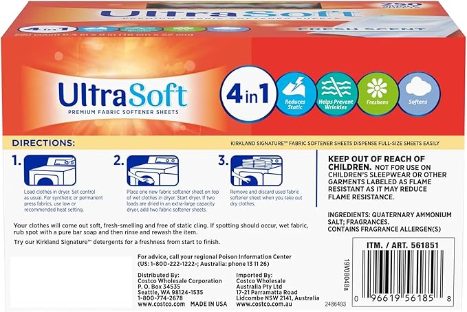 200 Dryer Sheets(6.4"x9")w/ Easy-to-Dispense Box to Drive Clothes Ultra Soft,Fabric Softener Fresh Scent Made in USA,Drive Clothes Ultra Soft,Reduce Static Cling,Help Prevent Wrinkles & Repel Pet Hair