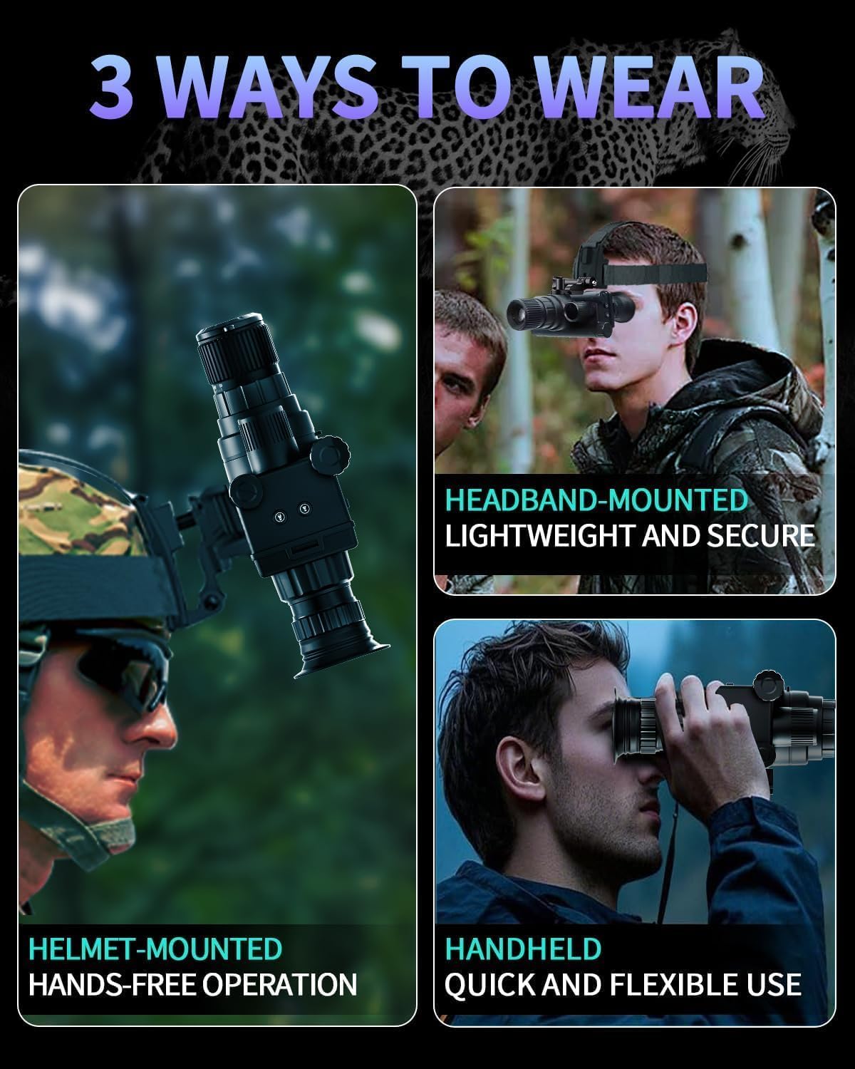 4K HD Night Vision Goggles with Helmet Mount, 8X Zoom, 1968ft View Range, Dual Display Screens and 64GB Card for Outdoor Activities