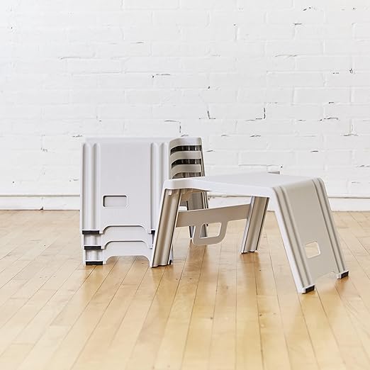 ECR4Kids Linking Stool Set, Flexible Seating, Light Grey, 4-Piece