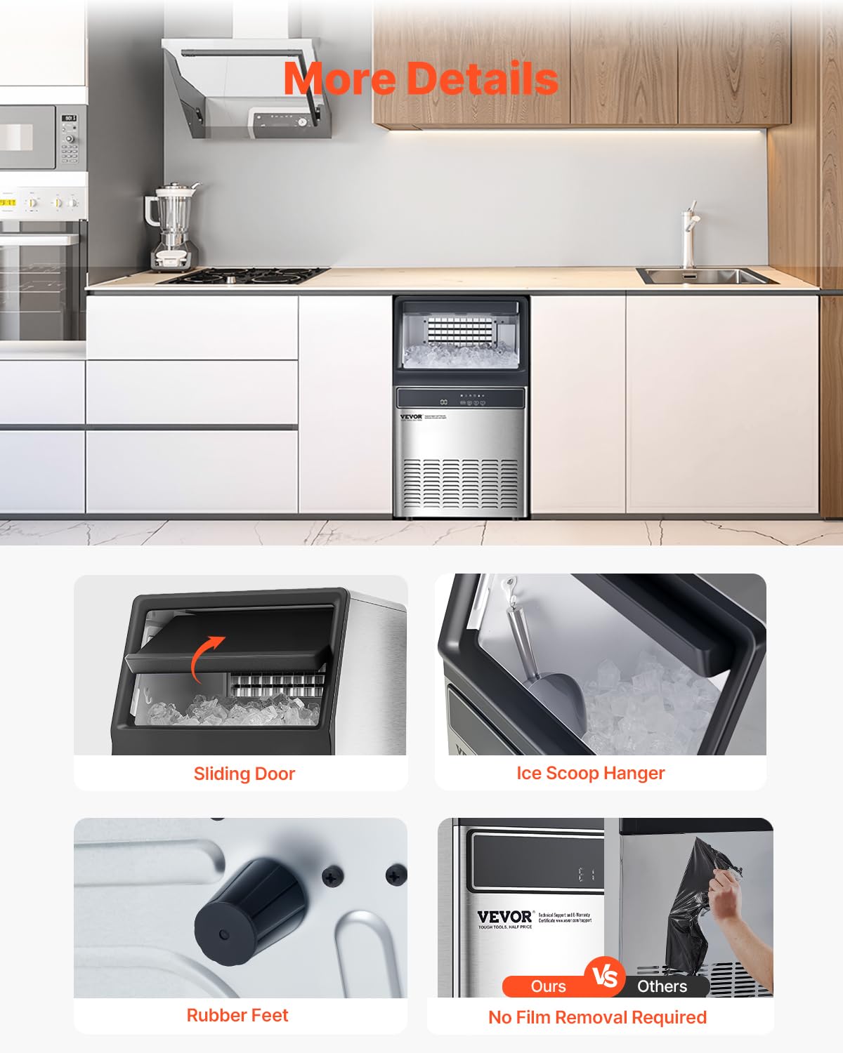 VEVOR Freestanding Ice Maker Machine for Bar Office Restaurant (160lbs/24H)