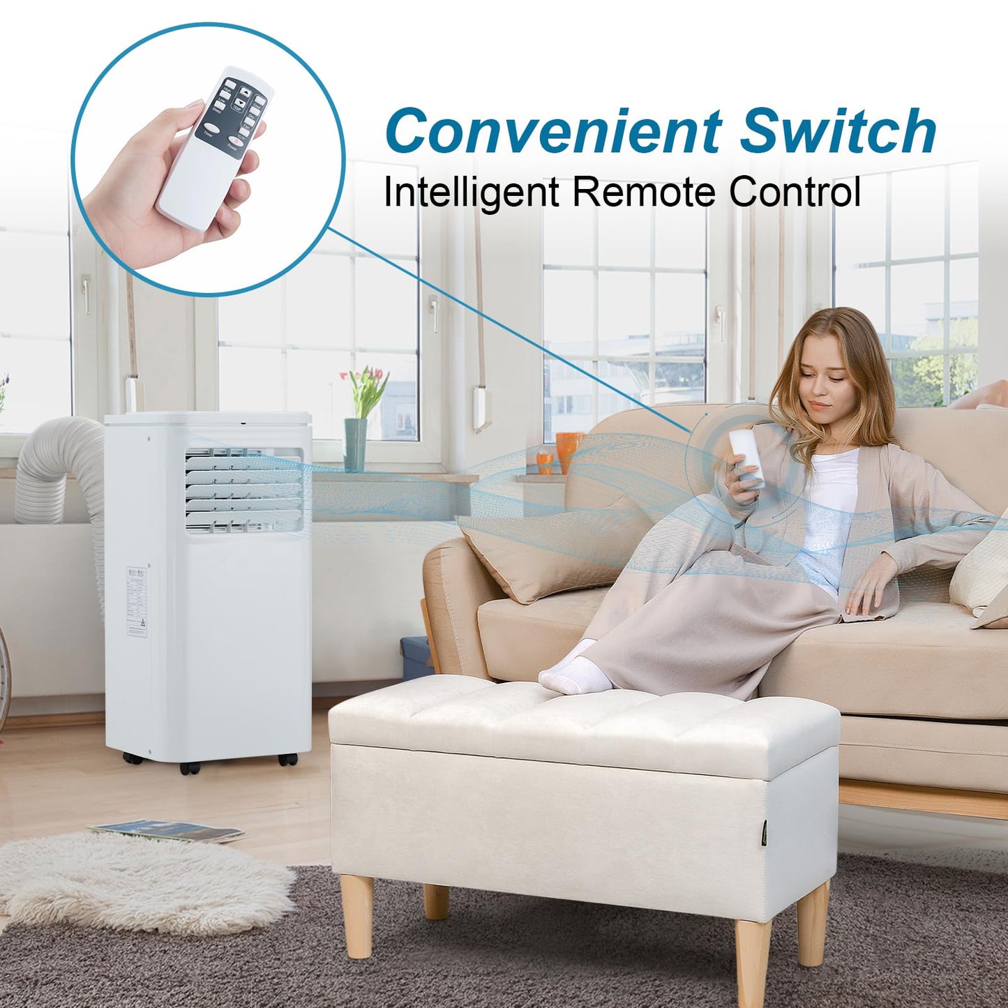 10,000 BTU Portable Air Conditioners, 4-in-1 Modes Up to 450 Sq.Ft., Portable AC Unit with Cool, Fan, Dehumidifier, Sleep, 24H Timer, Remote & Installation Kit, for Bedroom