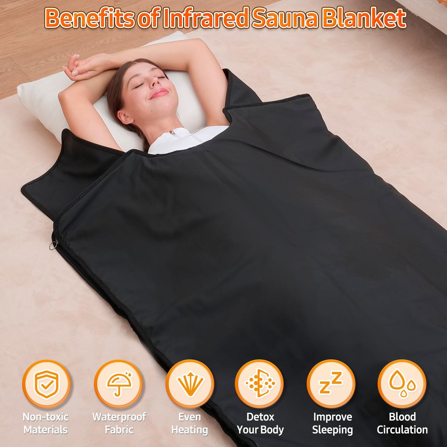 Cransidium Infrared Sauna Blanket for Home: Large Portable Design for Full Body Detox & Relaxation - Far Infrared Heating Adjustable 86-167℉ & 30-60 Min Timer 71 x 35.5Inch Skin-Friendly PVC Leather