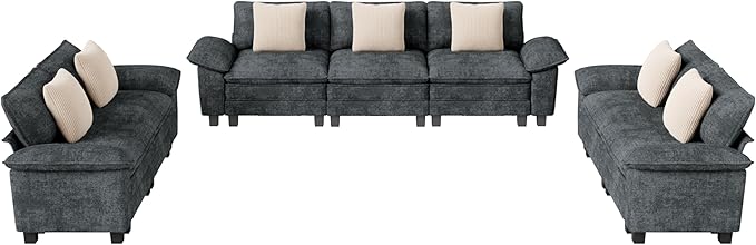 MIXPATIO Cloud Couch Sectional Sofa Set, Plush 24.4-Inch Deep 7-Seat Sectional with Velvety Chenille & Removable Arms for Living Room and Apartment, Cyan