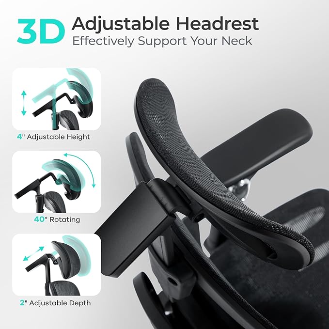 Morkprism Ergonomic Office Chair with 9D Arms,Adjustable Seat Depth,3D Lumbar Support,135° Recline,3D Headrest & Footrest,Mesh Computer Desk Chair - Ultimate Comfort for Home & Executive Office Black