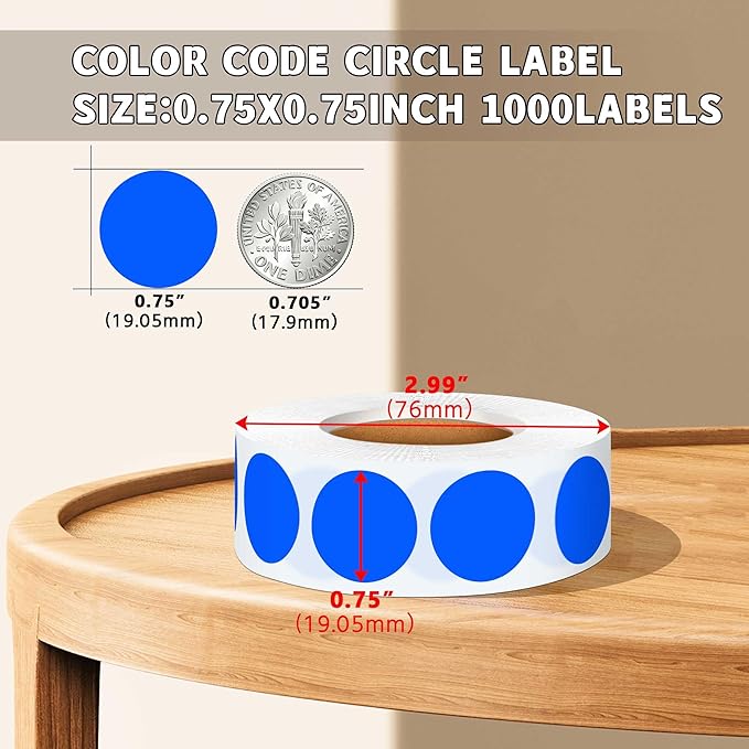 0.75 Inch Multi - Purpose Removable Labels,1000 PCS 3/4" Blue Dots for Classroom, Papers, Market, Price Tags, and Library Book Labels. Non - Printable Round Colored Stickers