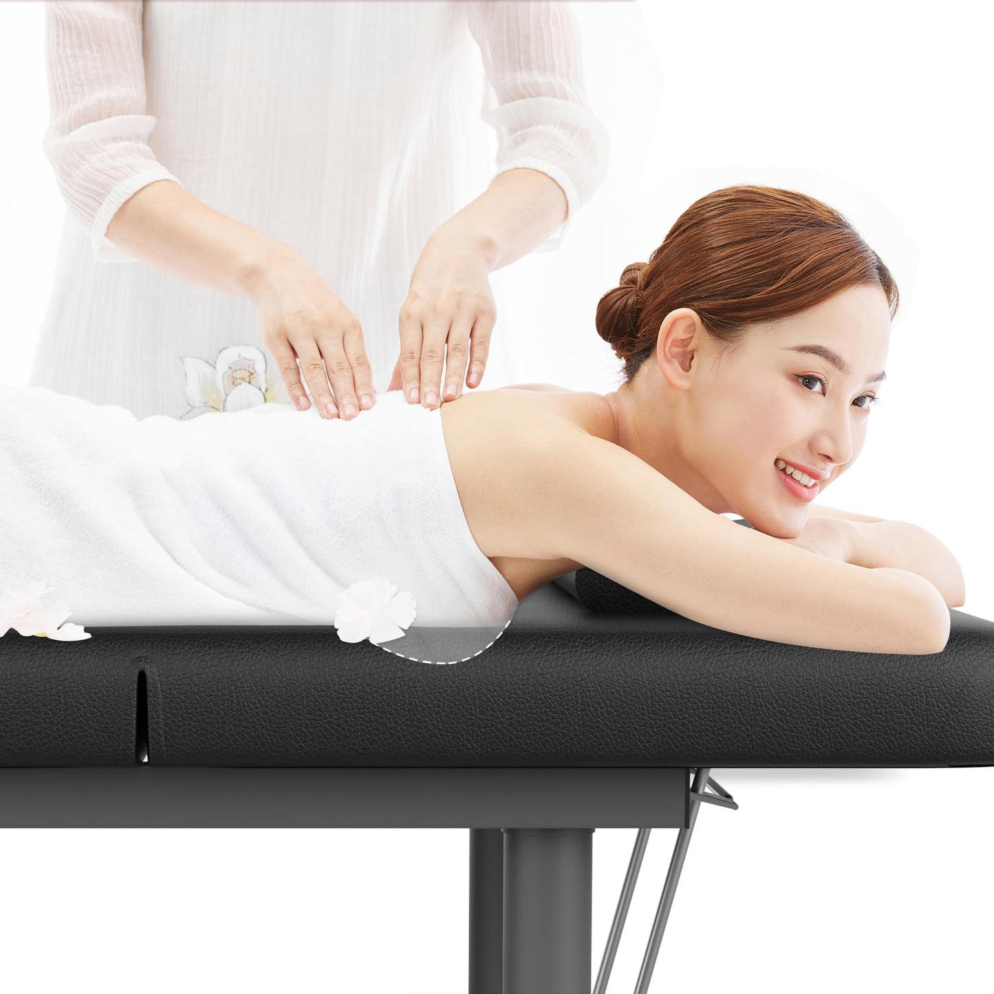 Dolonm Heavy Duty Professional Stationary Massage Bed with Backrest for Treatment Table Physical Therapy Table Spa Facial Bed, 31.5in Wide Table, Metal Frame PU Leather, Black Integral Structure