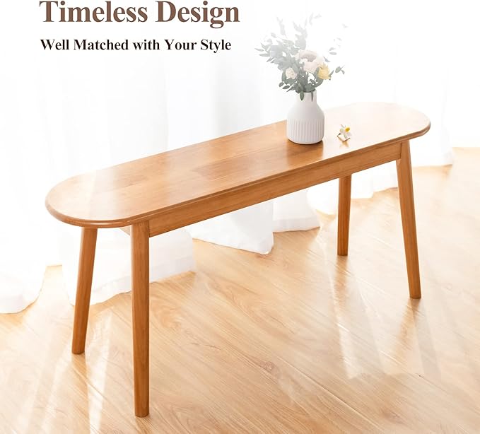 Cttasty Entryway Bench, Solid Wood Dining Bench, Midcentury End of Bed Bench w/Rounded Corner, Outdoor Bench w/Robust Construction, Bedroom Bench, 10.24" W x 17.72" H（Natural 39.4inches）