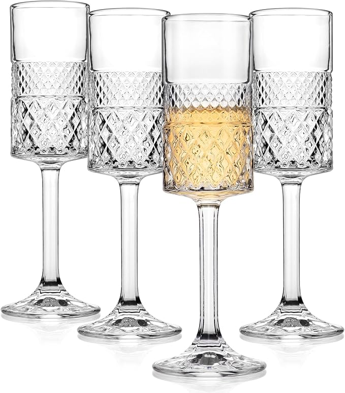 Cambareign Champagne Flutes Set of 4, 7oz Square Champagne Glasses, Lead-free Crystal Champagne Flute Glass, Unique Gift f...