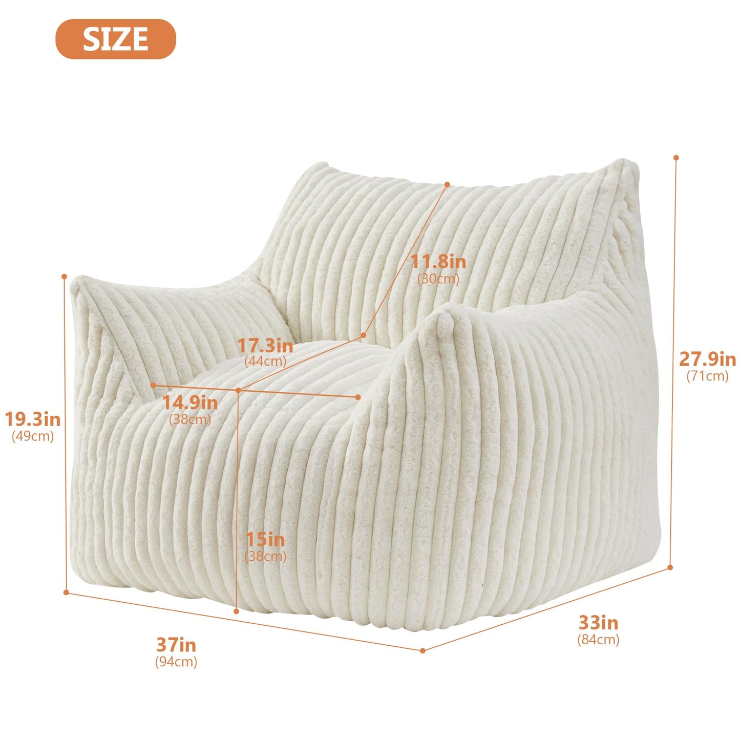 Giant Bean Bag Chairs for Adults with Filling Plush Fluffy Bean Bag Chairs for Teens with Armrests Comfy BeanBag Lazy Couch Sofa Chair for Bedroom Living Room Reading