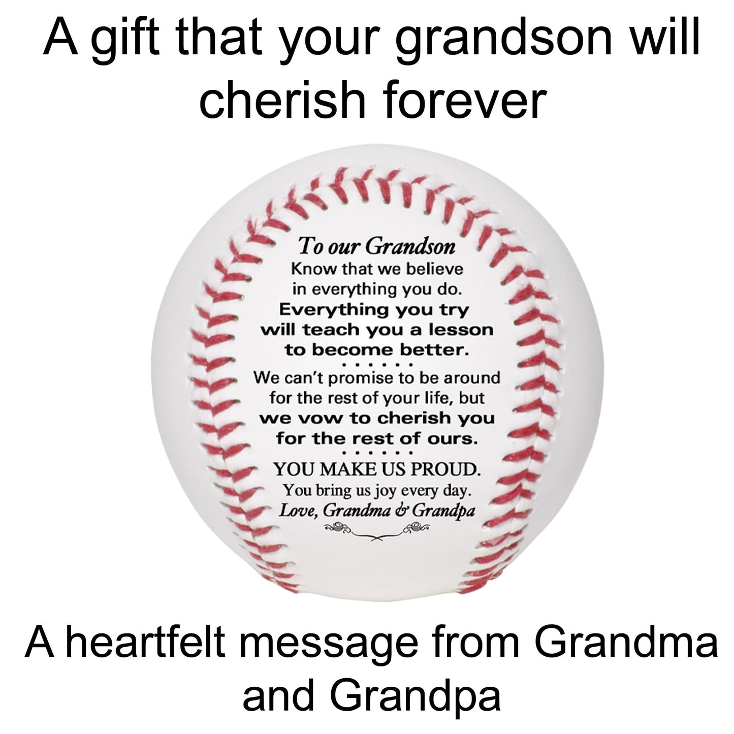 Grandson Baseball - to Our Grandson from Grandma & Grandpa - Grandson Baseball from Grandparents - Graduation Birthday Wedding Anniversary Keepsake, White