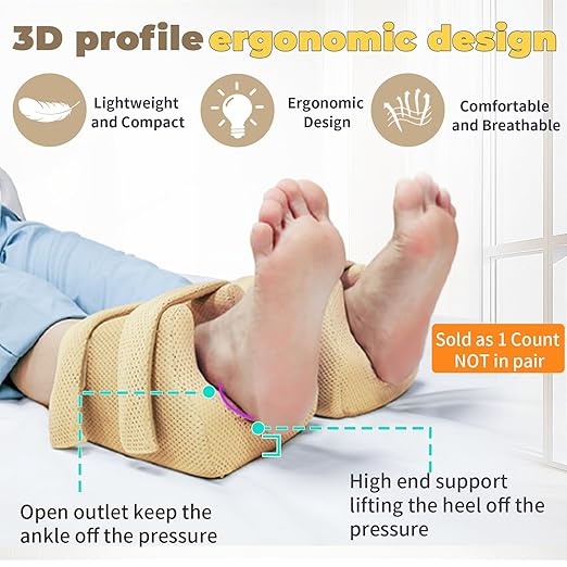 Ehucon 3D Heel Protectors Bed Sore Pillow Cushion for Pressure Sores,Foot Pillows Support Boot for Bedridden Patients Supplies, Ankle Pillow Heel Protector for Heel Pain（Khaki Pack of 1）