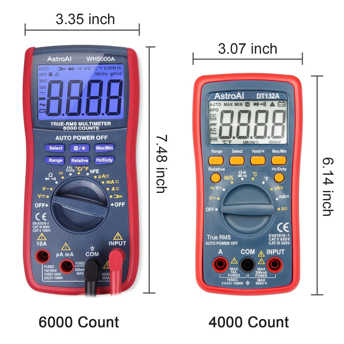 AstroAI Digital Multimeter, TRMS 4000 Counts Volt Meter (Manual and Auto Ranging); Measures Voltage Tester, Current, Resistance, Continuity, Frequency; Tests Diodes, Temperature (Red)