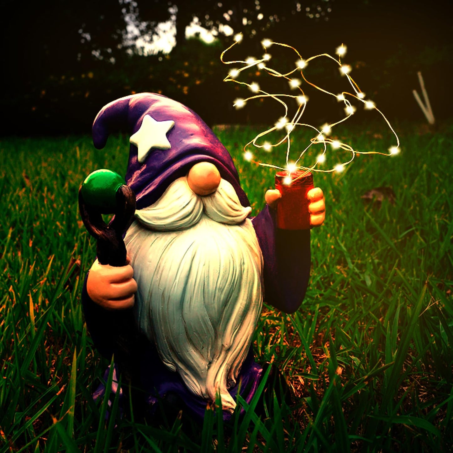 Joint Honglin Resin Gnome Statue Outdoor Decor Waterproof Firework Solar LED Lights Gnomes Garden Sculpture Decorations for Outside Lawn Patio Yard Ornament Gifts (Gnome)