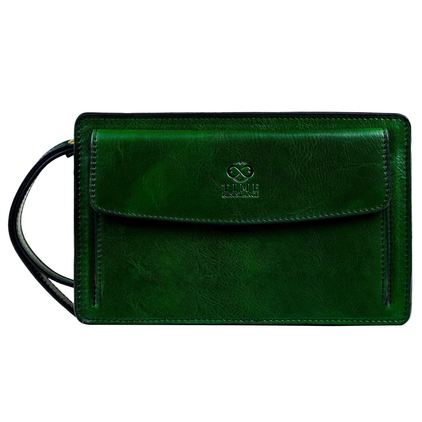 Time Resistance Leather Clutch for Men - Organizer Wrist Bag Briefcase - Handmade in Italy (Green) - Gift Box Included