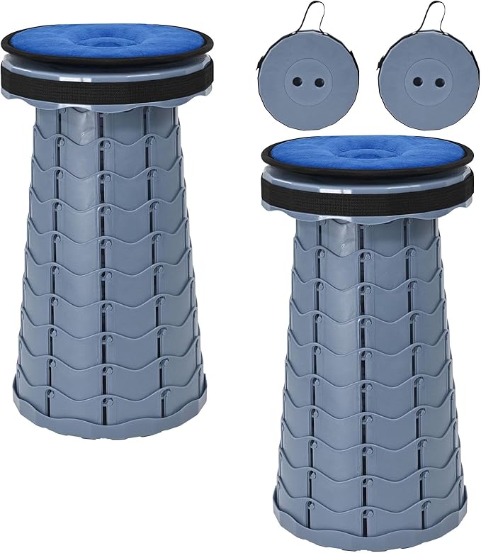 FXKS 2 Pack Upgraded Collapsible Stool Folding Stool with Cushion,Retractable Folding Stool Max Load Capacity 400lbs, Portable Telescoping Stools for Camping Hiking Outdoor BBQ -Grey