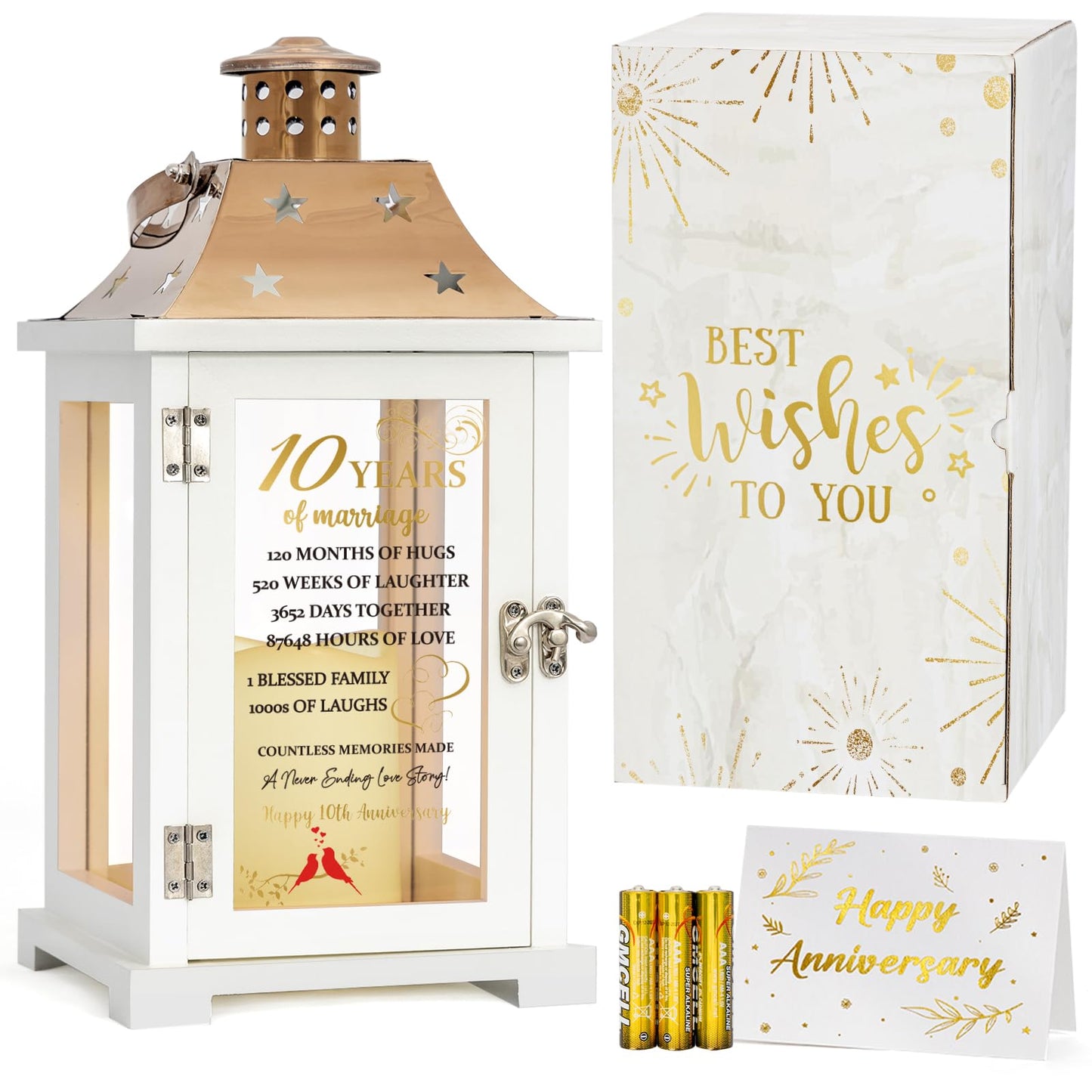10th Wedding Anniversary Lantern, Happy 10 Years Anniversary Ideas Gift for Wife Husband Couple Parents, Unique Marriage Keepsake Decoration for Him Her Friends