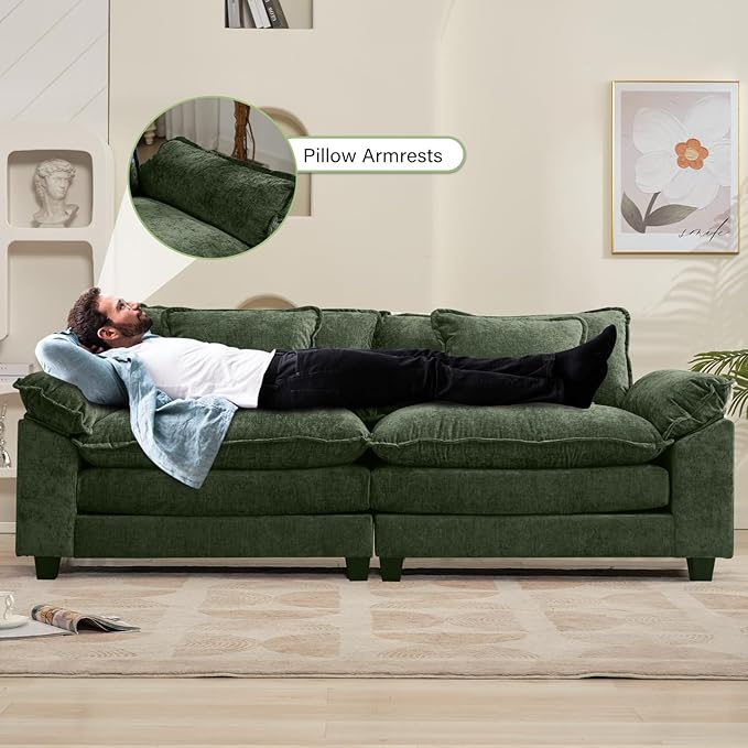 Oprisen 86" Modular Sectional Sofa, Comfy Cloud Couch Sectional Sofa, Chenille Sofa Sleeper Deep Seat Sofa with Throw Pillows for Living Room (Green, 86"- Loveseat)