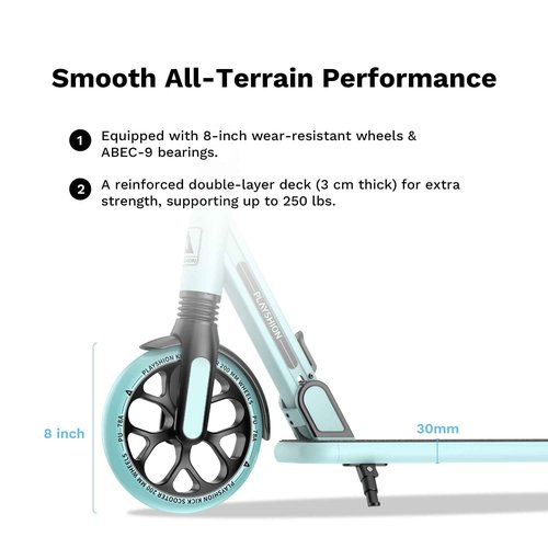 Playshion Kik Scooter for Kids Ages 6+,Teens & Adults,Lightweight,Foldable,with Adjustable Handlebar,Teal