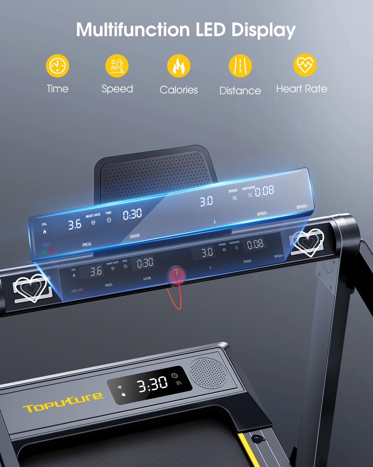 TOPUTURE Walking Pad Treadmill with 12% Incline and Handle Bar, 4 in 1 Folding Treadmill for Home/Office, Under Desk Treadmills Portable Walking Pad with App & Bluetooth Speaker, 0.6-10MPH