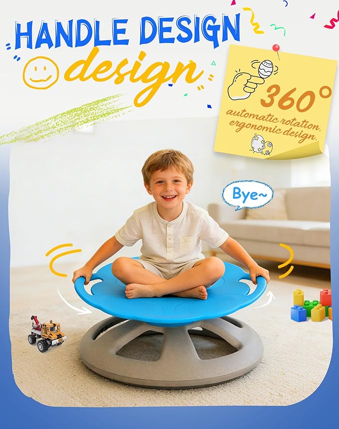 FERUERW Spinning Chair for Autistic Kids with Handle, Sensory Swivel Chair, 220LBS Weight Capacity, Sensory Toy for Children with ADHD/Autism, Training Body Coordination, 3+ Years (Blue)