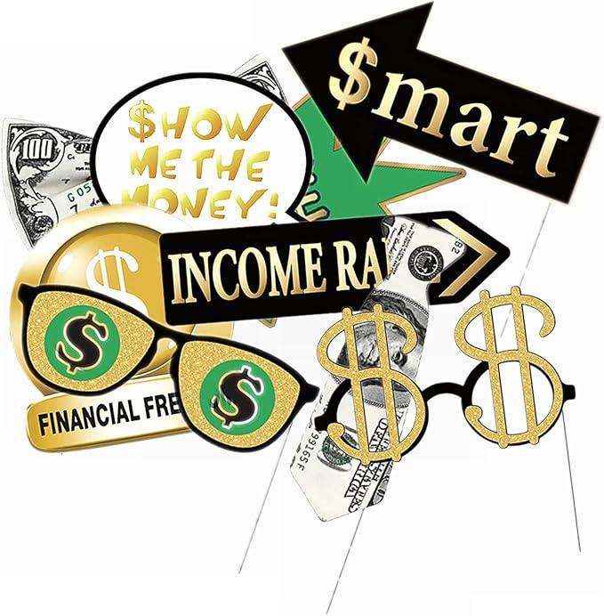 YiiiGoood Fun Money Theme Photo Booth Props Dollar Theme Selfie Props for Birthday Wedding Bachelorette Graduations Party